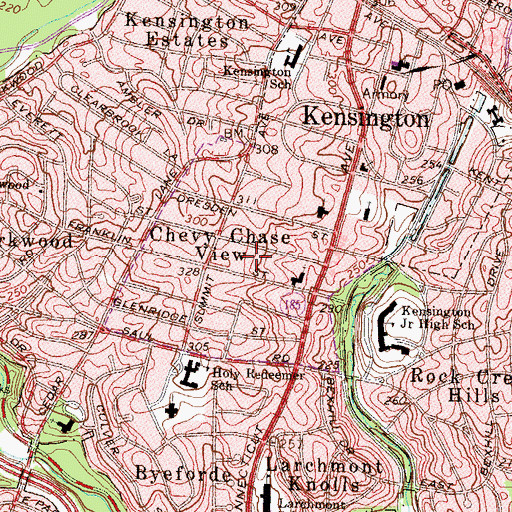 Topographic Map of Town of Chevy Chase View, MD
