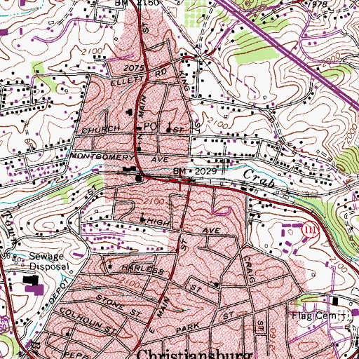 Topographic Map of Town of Christiansburg, VA
