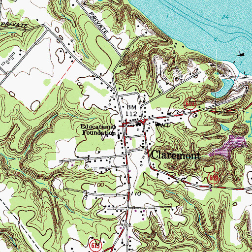 Topographic Map of Town of Claremont, VA