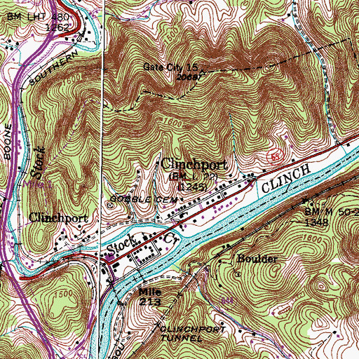 Topographic Map of Town of Clinchport, VA
