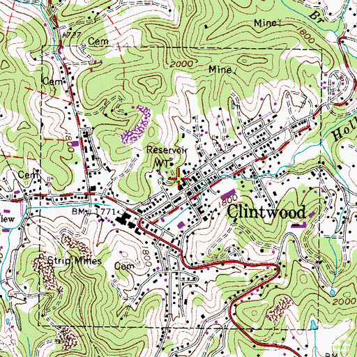 Topographic Map of Town of Clintwood, VA