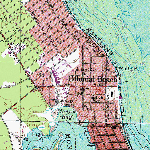 Topographic Map of Town of Colonial Beach, VA