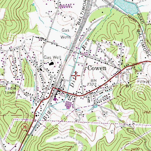 Topographic Map of Town of Cowen, WV