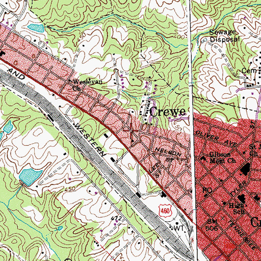 Topographic Map of Town of Crewe, VA
