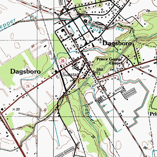 Topographic Map of Town of Dagsboro, DE