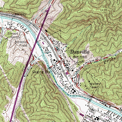 Topographic Map of Town of Danville, WV