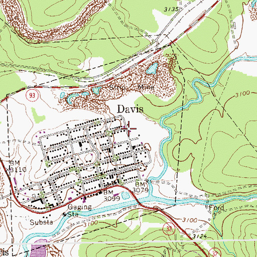 Topographic Map of Town of Davis, WV