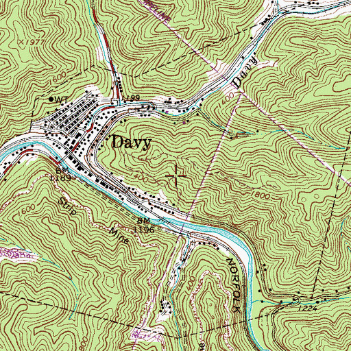 Topographic Map of Town of Davy, WV