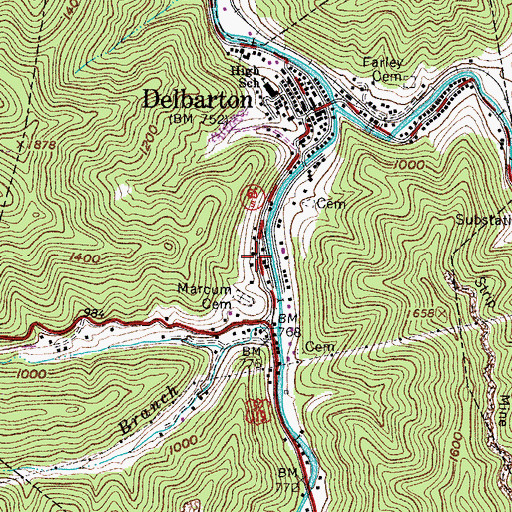 Topographic Map of Town of Delbarton, WV