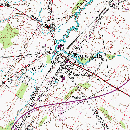 Topographic Map of Village of Evans Mills, NY