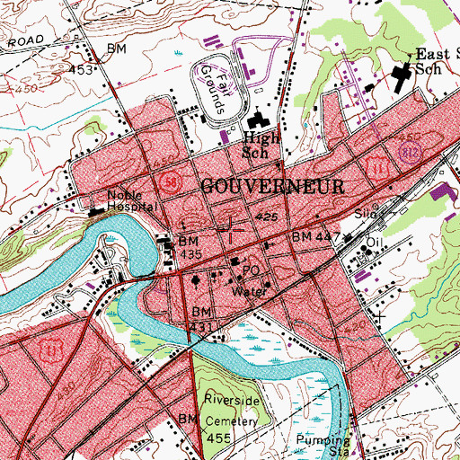 Topographic Map of Village of Gouverneur, NY