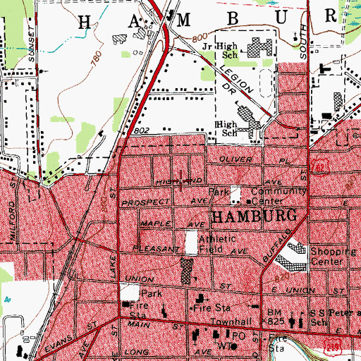Topographic Map of Village of Hamburg, NY