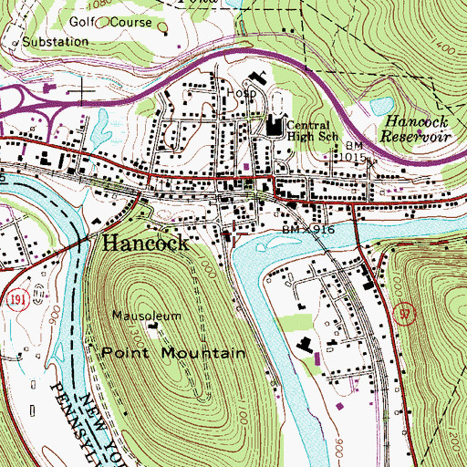 Topographic Map of Village of Hancock, NY