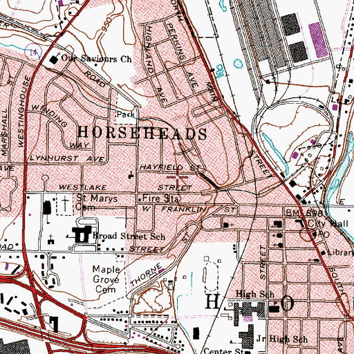 Topographic Map of Village of Horseheads, NY