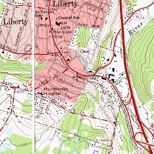 Topographic Map of Village of Liberty, NY