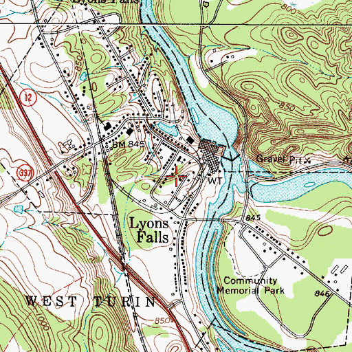 Topographic Map of Village of Lyons Falls, NY