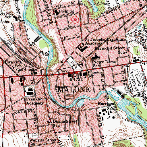 Topographic Map of Village of Malone, NY