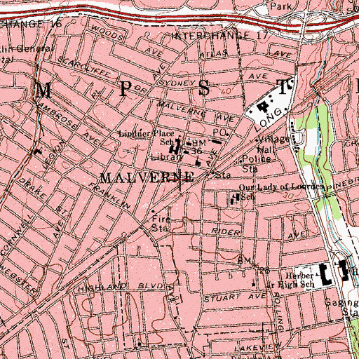 Topographic Map of Village of Malverne, NY