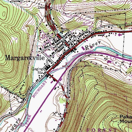 Topographic Map of Village of Margaretville, NY