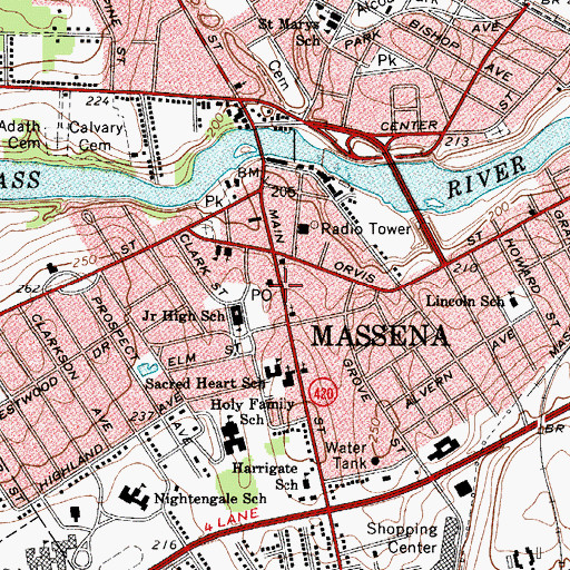 Topographic Map of Village of Massena, NY