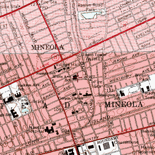 Topographic Map of Village of Mineola, NY