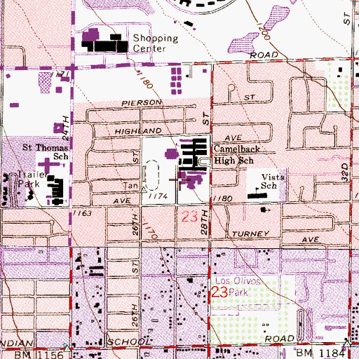 Topographic Map of Camelback High School, AZ