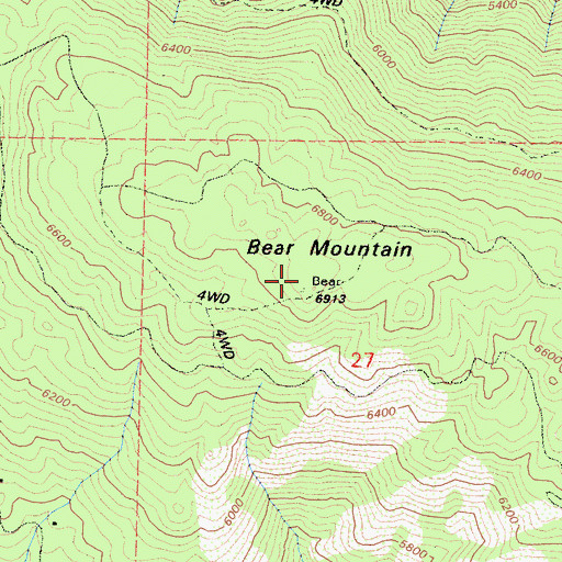 Topographic Map of Bear Mountain, CA