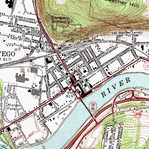 Topographic Map of Village of Owego, NY