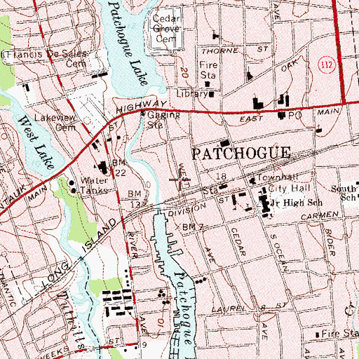 Topographic Map of Village of Patchogue, NY