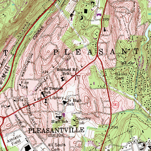 Topographic Map of Village of Pleasantville, NY