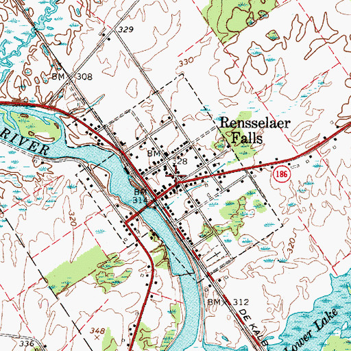 Topographic Map of Village of Rensselaer Falls, NY