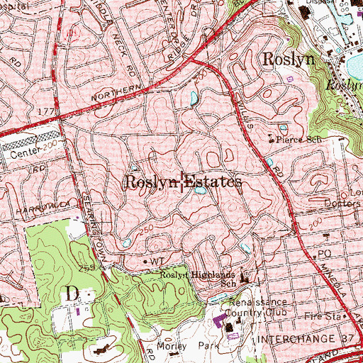Topographic Map of Village of Roslyn Estates, NY