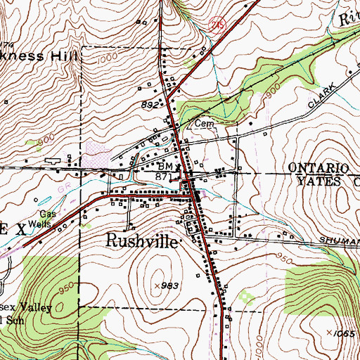 Topographic Map of Village of Rushville, NY