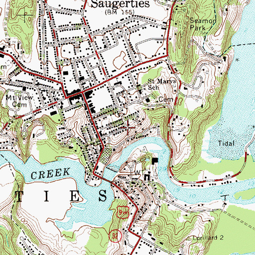 Topographic Map of Village of Saugerties, NY