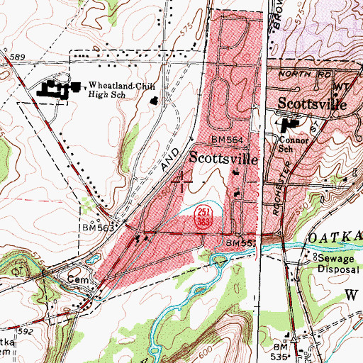 Topographic Map of Village of Scottsville, NY