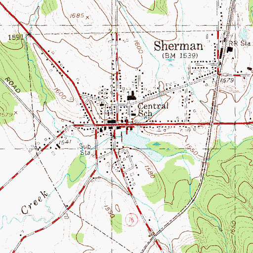 Topographic Map of Village of Sherman, NY