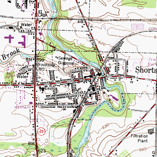Topographic Map of Village of Shortsville, NY