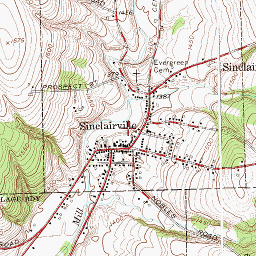Topographic Map of Village of Sinclairville, NY