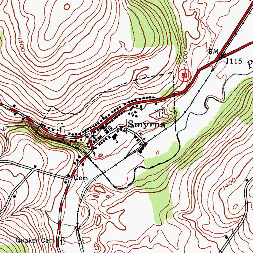 Topographic Map of Village of Smyrna, NY