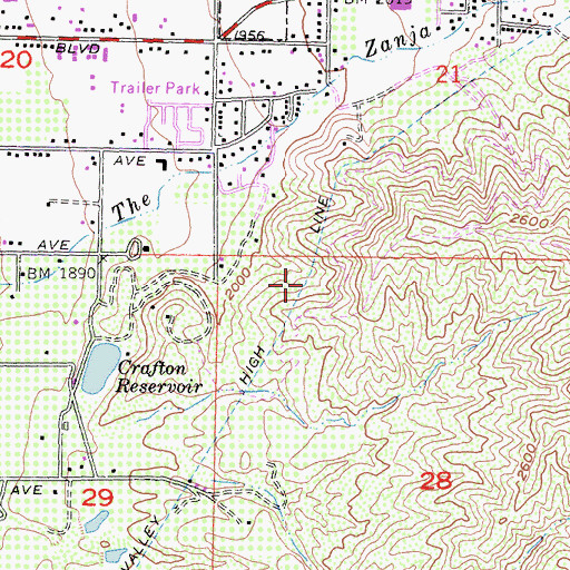 Topographic Map of Bear Valley High Line Aqueduct, CA