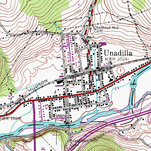 Topographic Map of Village of Unadilla, NY