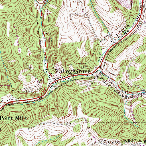 Topographic Map of Village of Valley Grove, WV