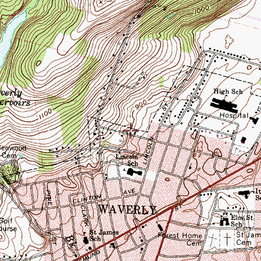 Topographic Map of Village of Waverly, NY