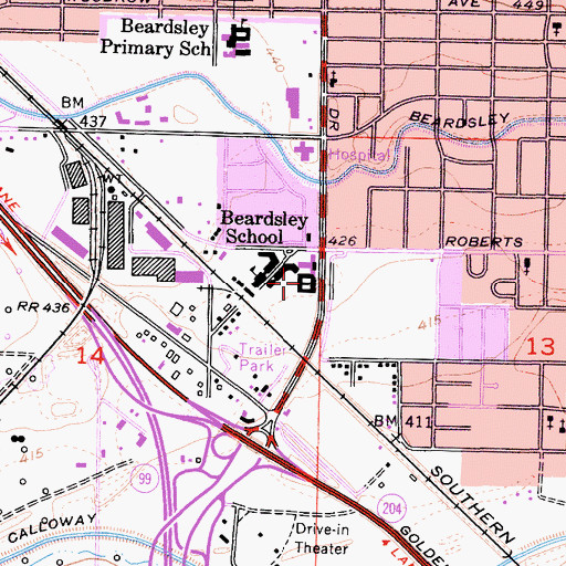 Topographic Map of Beardsley Junior High School, CA