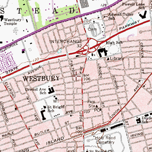 Topographic Map of Village of Westbury, NY