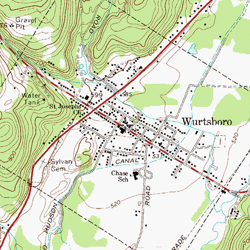 Topographic Map of Village of Wurtsboro, NY