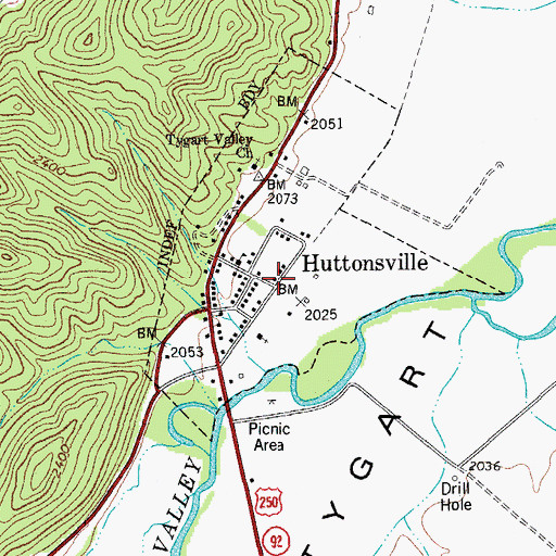 Topographic Map of Town of Huttonsville, WV