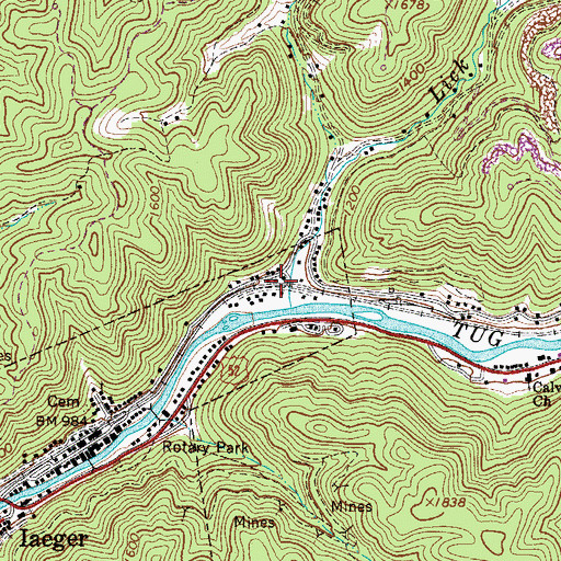 Topographic Map of Town of Iaeger, WV