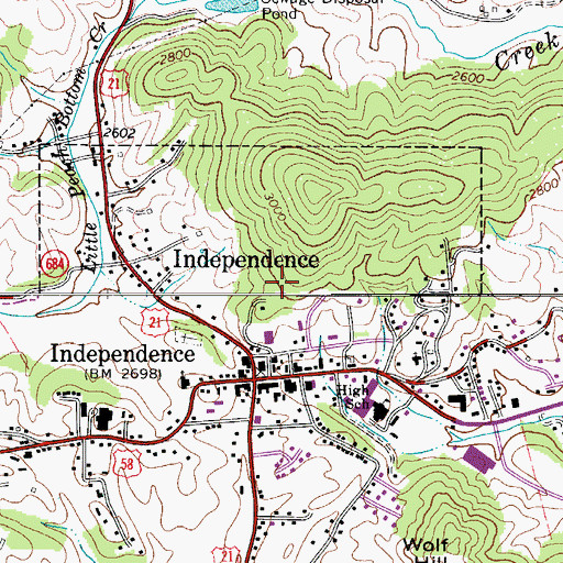 Topographic Map of Town of Independence, VA