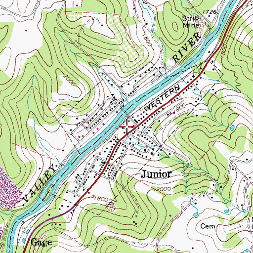 Topographic Map of Town of Junior, WV